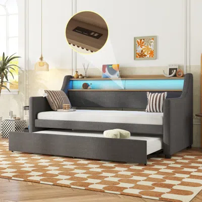 Streamdale Furniture Streamdale Twin Daybed With Trundle, Charging Station, & Led Lights