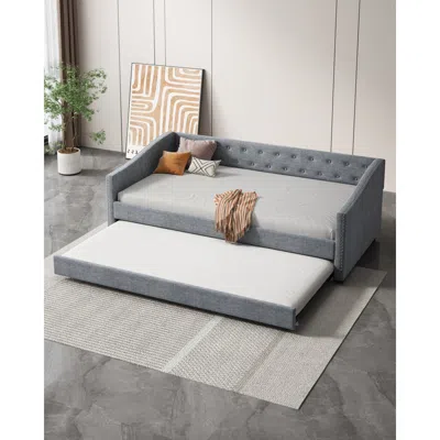 Streamdale Furniture Streamdale Twin Daybed With Trundle, Upholstered Tufted Sofa Bed - Light Grey In Gray