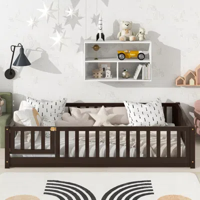 Streamdale Furniture Streamdale Twin Espresso Floor Bed With Fence & Door