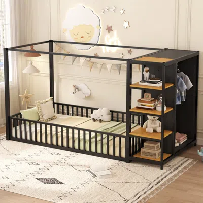 Streamdale Furniture Streamdale Twin Floor Bed Frame With Wardrobe