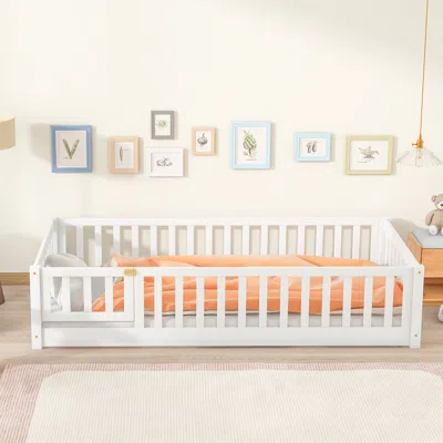 Streamdale Furniture Streamdale Twin Floor Bed With Fence & Door, White