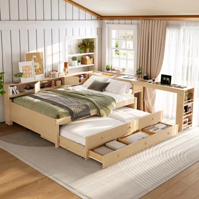Streamdale Furniture Streamdale Twin Floor Bed With Fence, Rubber Wood, Natural