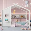 Streamdale Furniture Streamdale Twin Floor House Bed Toddler, Montessori Bed With Shelf, Playhouse Bed, Gray In White