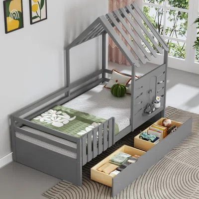 Streamdale Furniture Streamdale Twin House Bed Frame With Storage & Guardrails