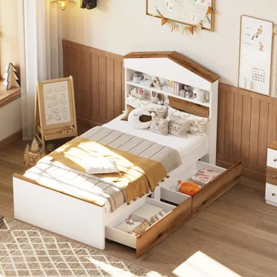Streamdale Furniture Streamdale Twin House Bed With Headboard Shelf And Storage Drawers