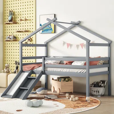 Streamdale Furniture Streamdale Twin House Bed With Slide, Ladder, And Safety Rails In Gray