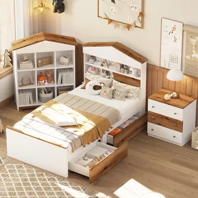 Streamdale Furniture Streamdale Twin House-shaped Bed With Nightstand And Rack