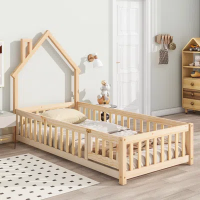 Streamdale Furniture Streamdale Twin House Shaped Headboard Floor Bed With Fence