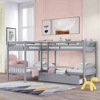 Streamdale Furniture Streamdale Twin L-shaped Bunk Bed With Drawers In Gray