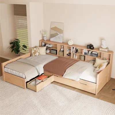 Streamdale Furniture Streamdale Twin L-shaped Daybed With Trundle, Storage & Bookcases