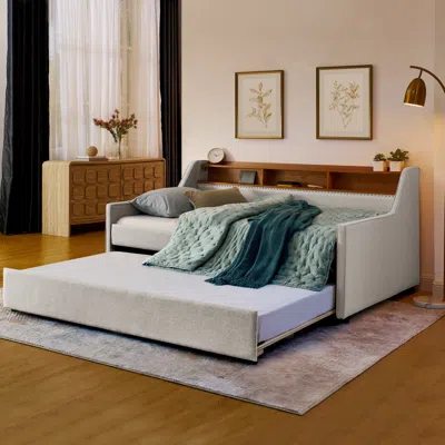 Streamdale Furniture Streamdale Twin Linen Upholstery Sofa Bed With Led Lights And Storage