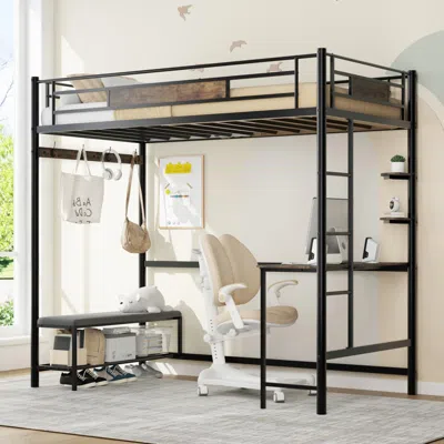 Streamdale Furniture Streamdale Twin Loft Bed Frame With Storage - Easy Assembly, Secure Metal Slats In Black