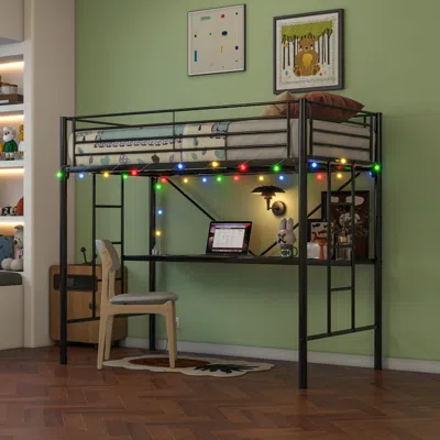 Streamdale Furniture Streamdale Twin Loft Bed With Desk, Power Outlet, Led Lights