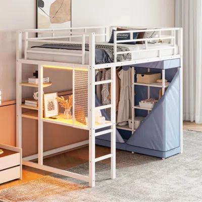 Streamdale Furniture Streamdale Twin Loft Bed With Desk, Storage, Led Light, And Wardrobe
