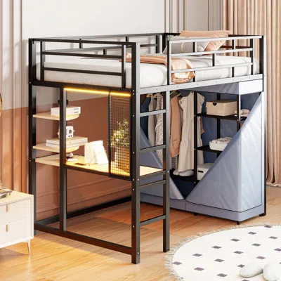 Streamdale Furniture Streamdale Twin Loft Bed With Desk, Storage, Lights & Wardrobe