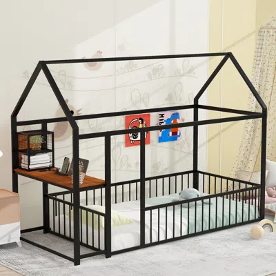 Streamdale Furniture Streamdale Twin Metal House Bed Frame With Desk, Shelves And Ports