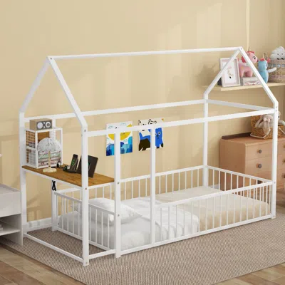 Streamdale Furniture Streamdale Twin Metal House Bed Frame With Desk, Shelves And Ports