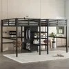 Streamdale Furniture Streamdale Twin Metal Loft Bed With Desk, Wardrobe & Shelves - Black