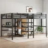 Streamdale Furniture Streamdale Twin Metal Loft Bed With Desk, Wardrobe & Shelves - Woodgrain