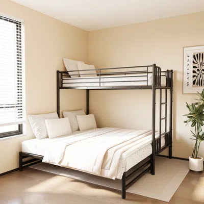 Streamdale Furniture Streamdale Twin Metal Pull-out Bunk Bed, Black