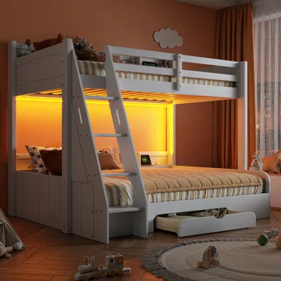 Streamdale Furniture Streamdale Twin Over Full Bunk Bed W/ Storage, Led & Charging