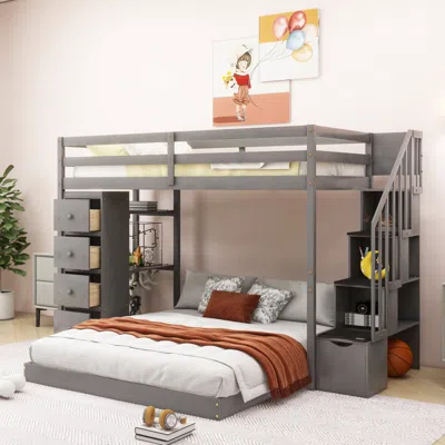 Streamdale Furniture Streamdale Twin Over Full Bunk Bed With 3-layer Shelves