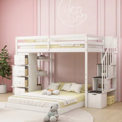 Streamdale Furniture Streamdale Twin Over Full Bunk Bed With 3-layer Shelves