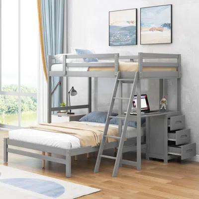 Streamdale Furniture Streamdale Twin Over Full Bunk Bed With Built-in Desk And Three Drawers