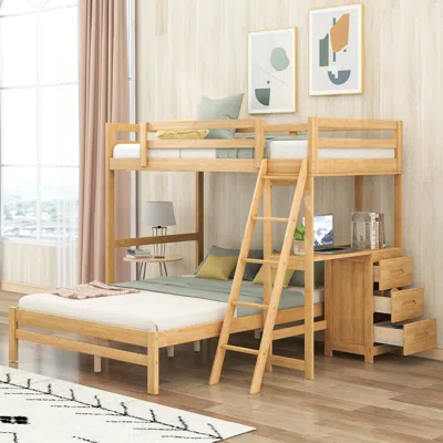 Streamdale Furniture Streamdale Twin Over Full Bunk Bed With Built-in Desk And Three Drawers