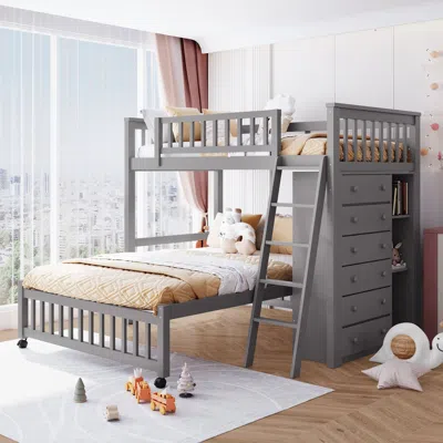 Streamdale Furniture Streamdale Twin Over Full Bunk Bed With Drawers And Shelves In Gray