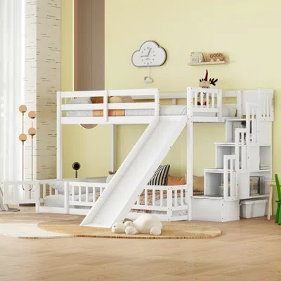 Streamdale Furniture Streamdale Twin-over-full Bunk Bed With Slide & Storage