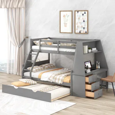 Streamdale Furniture Streamdale Twin Over Full Bunk Bed With Trundle And Built-in Desk