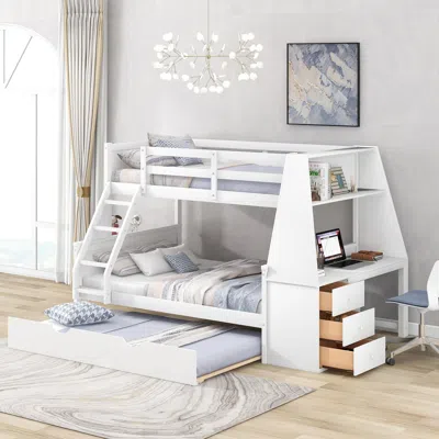 Streamdale Furniture Streamdale Twin Over Full Bunk Bed With Trundle And Built-in Desk
