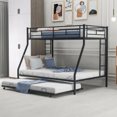 Streamdale Furniture Streamdale Twin Over Full Bunk Bed With Trundle And Ladders In Black