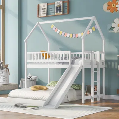 Streamdale Furniture Streamdale Twin Over Full House Bunk Bed With Slide And Built-in Ladder