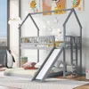Streamdale Furniture Streamdale Twin Over Full House Bunk Bed With Slide And Built-in Ladder