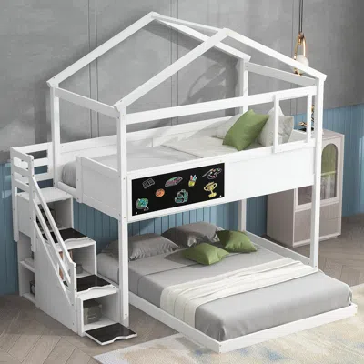 Streamdale Furniture Streamdale Twin Over Full House Bunk Bed With Storage Staircase And Blackboard