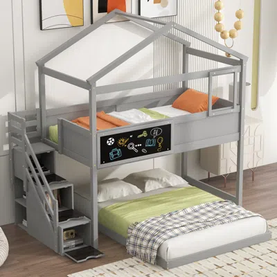 Streamdale Furniture Streamdale Twin Over Full House Bunk Bed With Storage Staircase And Board