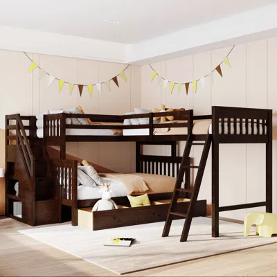 Streamdale Furniture Streamdale Twin Over Full L-shaped Bunk Bed With 3 Drawers