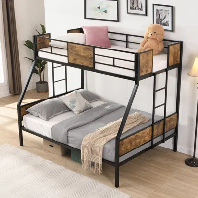 Streamdale Furniture Streamdale Twin Over Full Metal Bunk Bed With 2 - Side Ladder And Full-length Guardrail In Black