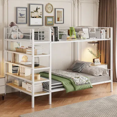 Streamdale Furniture Streamdale Twin Over Full Metal Bunk Bed With 5-tier Shelves