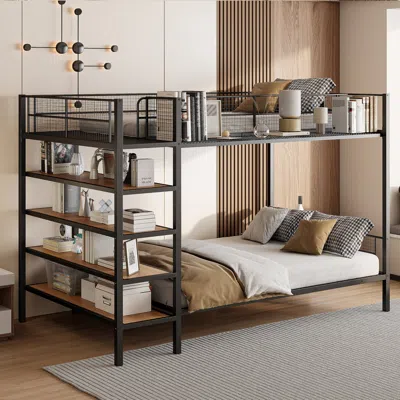 Streamdale Furniture Streamdale Twin Over Full Metal Bunk Bed With 5-tier Shelves