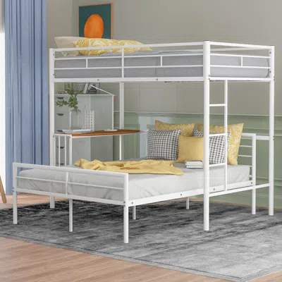 Streamdale Furniture Streamdale Twin Over Full Metal Bunk Bed With Desk In White