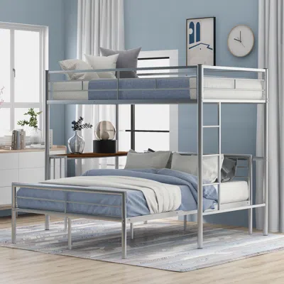 Streamdale Furniture Streamdale Twin Over Full Metal Bunk Bed With Desk In Gray