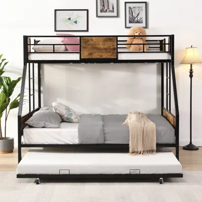 Streamdale Furniture Streamdale Twin Over Full Metal Bunk Bed With Trundle 2 - Side Ladder And Full-length Guardrail
