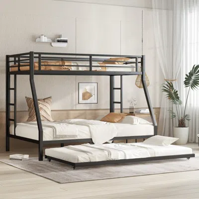 Streamdale Furniture Streamdale Twin Over Full Metal Bunk Bed With Twin Size Trundle, Black