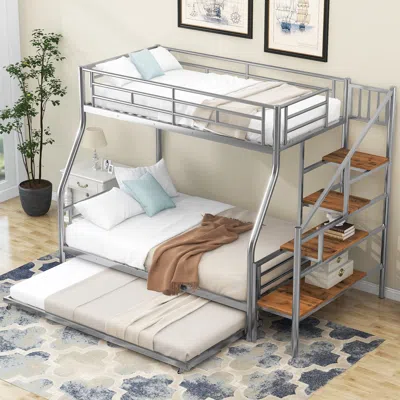 Streamdale Furniture Streamdale Twin Over Full Size Metal Bunk Bed With Trundle And Storage