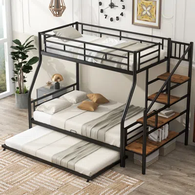 Streamdale Furniture Streamdale Twin Over Full Size Metal Bunk Bed With Trundle And Storage