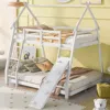 Streamdale Furniture Streamdale Twin Over Queen House Bunk Bed With Climbing Nets And Climbing Ramp, White In White