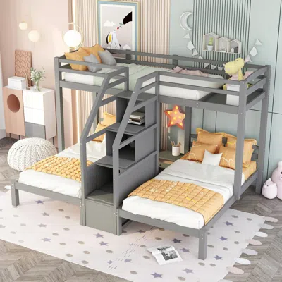 Streamdale Furniture Streamdale Twin Over Twin & Twin Bunk Bed With Built-in Staircase And Storage
